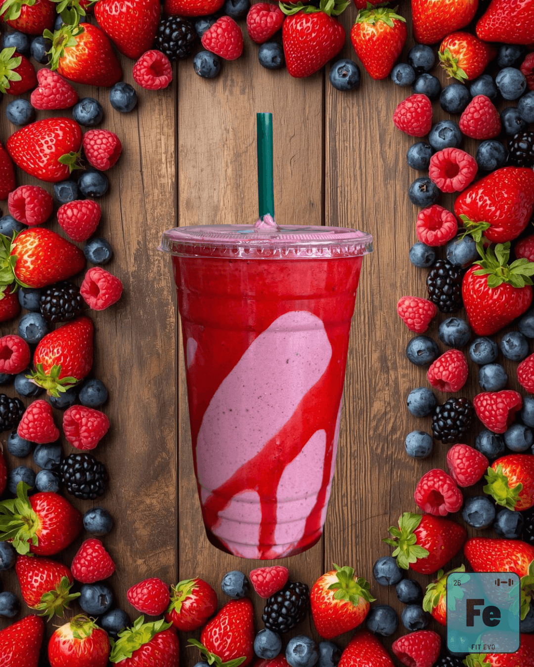 A mixed berry smoothie from the FIT EVO smoothie bar.