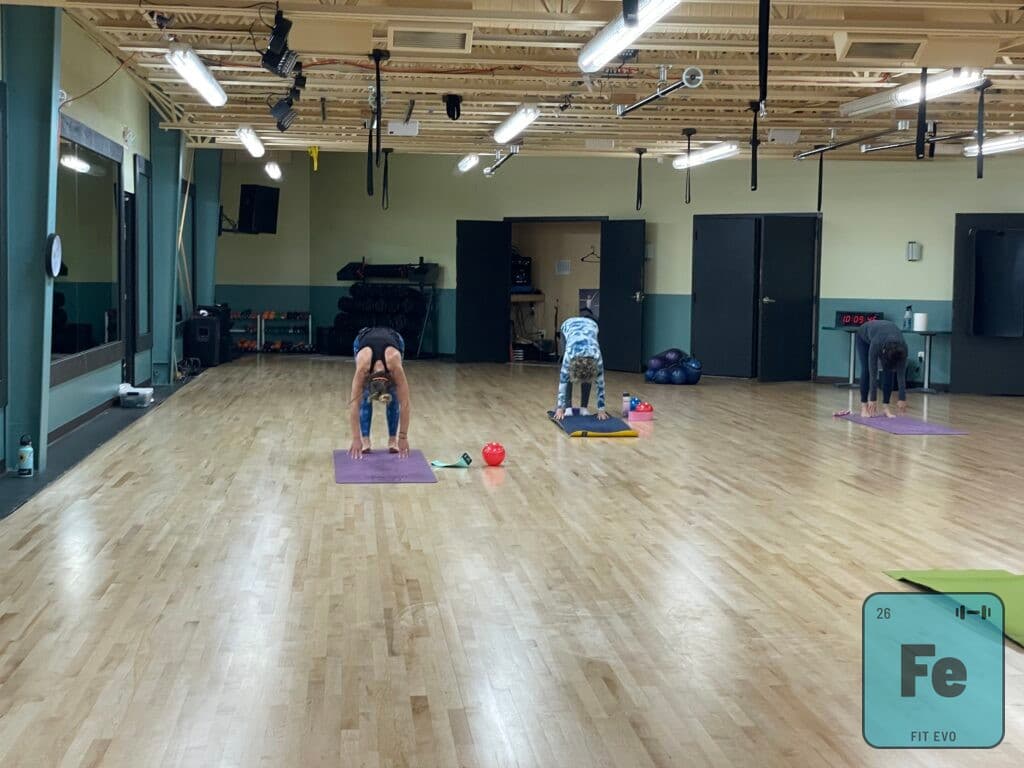 Members working on mats during a class in the FIT EVO studio.