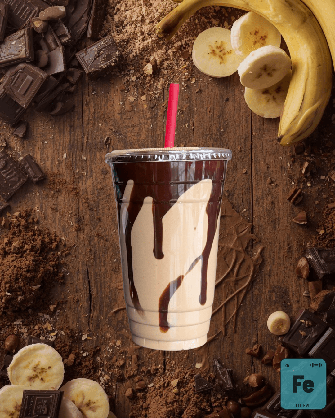 A chocolate and banana smoothie from the FIT EVO smoothie bar.