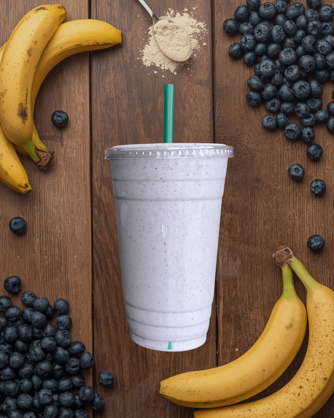 A blueberry, banana and protein smoothie from the FIT EVO smoothie bar.